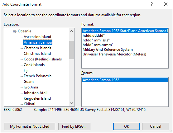 ExpertGPS is a batch coordinate converter for American Samoan GPS, GIS, and CAD coordinate formats.