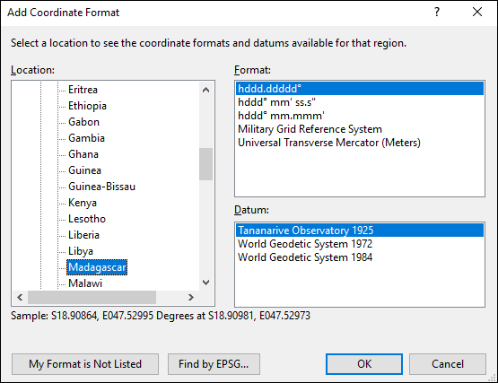 ExpertGPS is a batch coordinate converter for Malagasy GPS, GIS, and CAD coordinate formats.