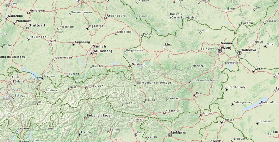 Map of Austria in ExpertGPS GPS Mapping Software
