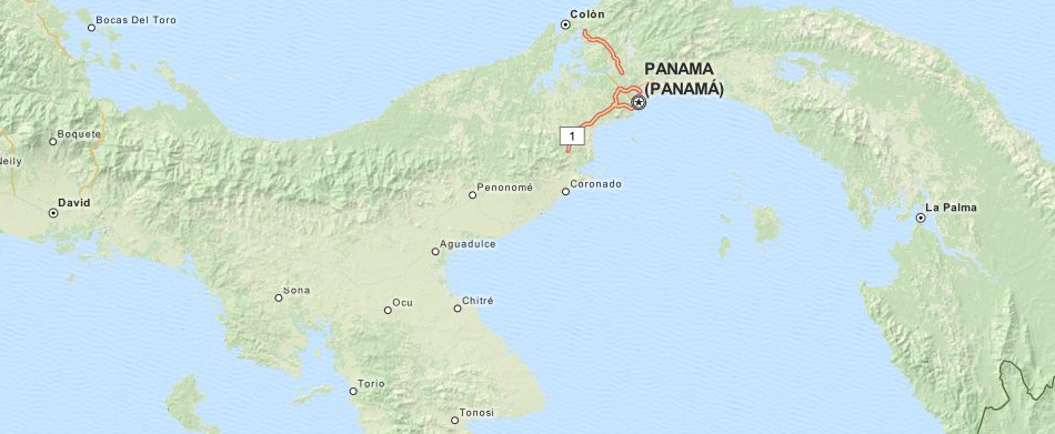 Map of Panama in ExpertGPS GPS Mapping Software
