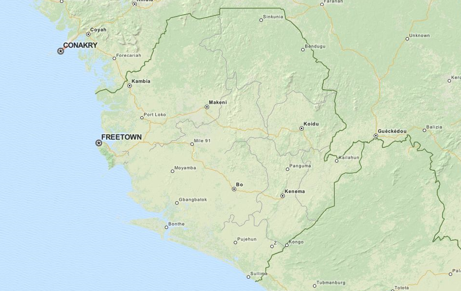 Map of Sierra Leone in ExpertGPS GPS Mapping Software