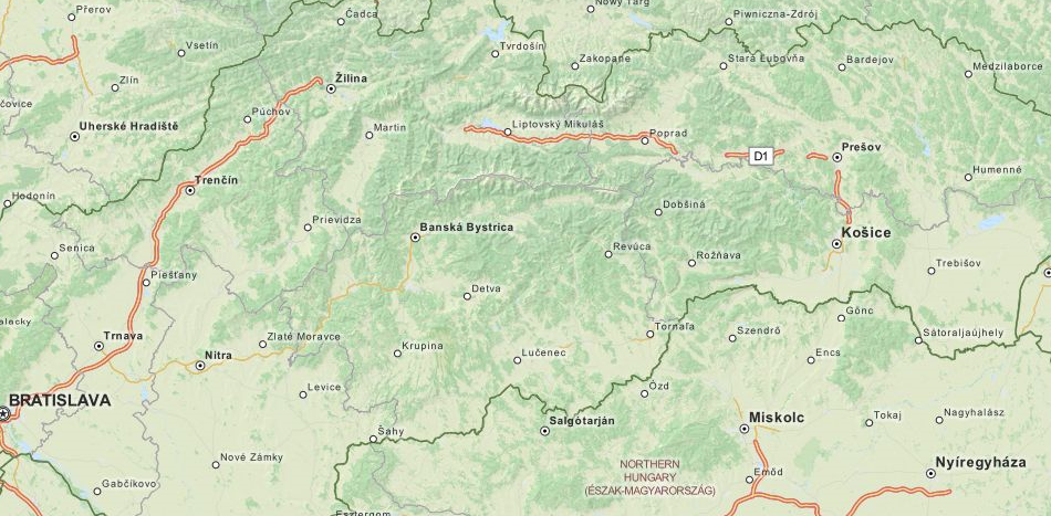 Map of Slovakia in ExpertGPS GPS Mapping Software